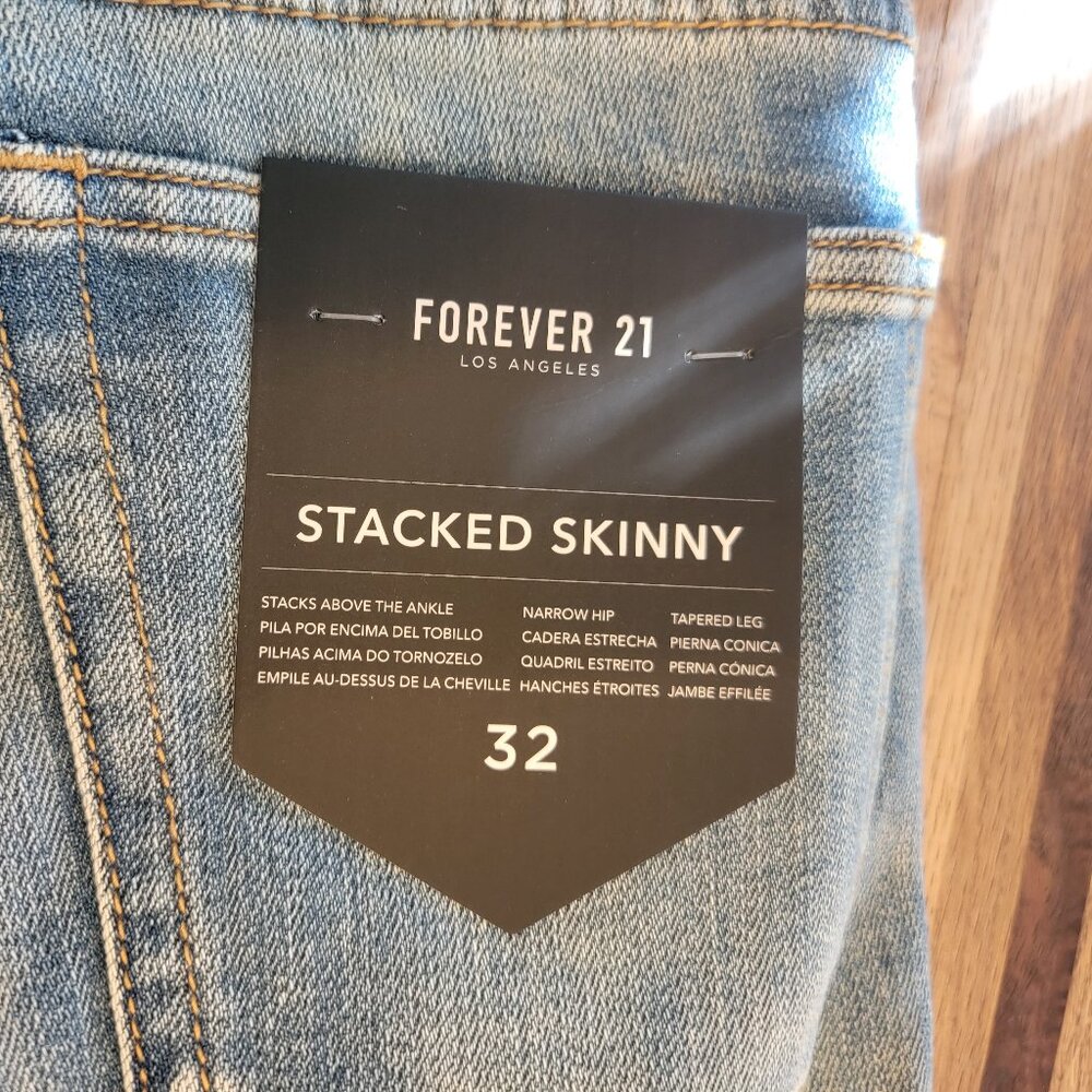 Men's Forever 21 Stacked Skinny Zip Leg Closure Blue Jeans - Picture 10 of 14